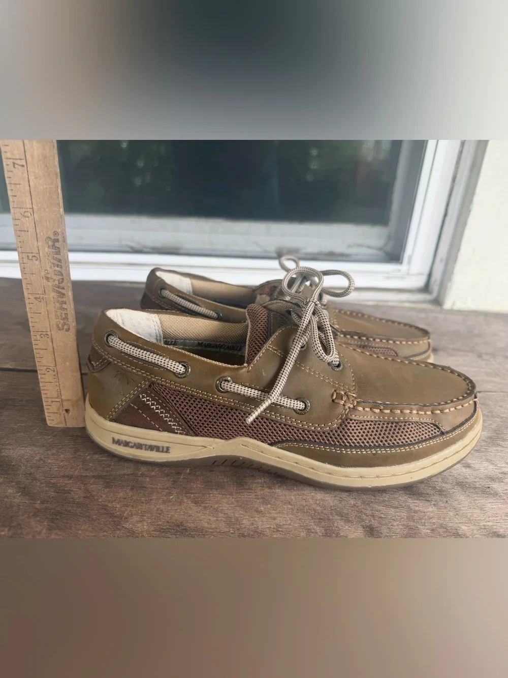Margaritaville Anchor Lace Boat Shoe Leather Brown Mens Sz 9.5 US
